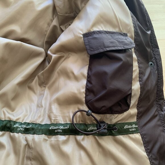 Eddie Bauer Womens Puffer Coat Quilted Goose Down Hooded Fur Jacket Medium Brown - Picture 9 of 14